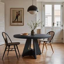 LITTLE TREE Modern Farmhouse 120cm Table – Round Rustic Wood Dining Table For 4 People, Home Dining & Lounge (Easy Assembly) - 黑色 - 查看 2