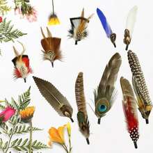 10Pcs Hat Feathers, Natural Feathers Peacock Feathers For Hats, Colorful Feathers Pin Cowboy Hat Feather For Western Cowboy Hats Christmas Party Hats, Feathers Accessories DIY Decorations (10 Style) - trắng - Xem 2