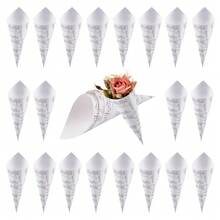 Kraft Paper Cones, 50 Pcs White Wedding Confetti Paper Bouquet Petals Bags Boxes With Musical Note For Wedding Party Gifts PacFKing,MusicalNote - 音符 - 查看 1