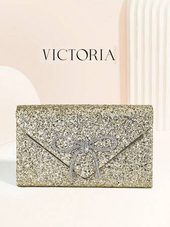 Bolso plegable cuadrado brillante con cadena de brillo y decoración de lazo de strass para fiesta de boda, bolsos de fiesta, perfectos para fiesta, boda, baile de graduación, cena/banquete, que combina perfectamente con vestidos de graduación para mujeres, accesorios de graduación, vestidos de lentejuelas para mujeres, vestidos brillantes, vestidos elegantes para mujeres, bolso elegante de graduación, que combina perfectamente con el partido nupcial