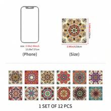 12pcs Bohemian Floral Ceramic Tile Stickers, Self-Adhesive PVC Stickers For Kitchen Backsplash, Bathroom And Stair Walls - Easy To Apply And Remove, 10/15/20cm*12pcs - Multicolor - View 11