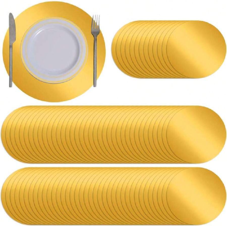 120 Pcs Gold Paper Placemats, 11.4" Table Mats Round Gold Charger Plates For Dining Wedding Table Dration Home Banquet New Years Festive Party Birthday Holiday,29408953 - Nhiều màu - Xem 1