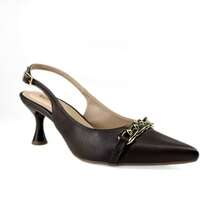 Mozione Women's Open Back Pump With 7cm Cup Heel And Chain Detail, Elegant For Parties 081 - 巧克力棕 - 查看 6