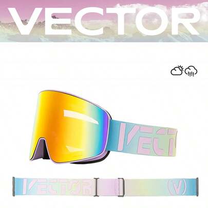 VECTOR MOTION 双层防雾圆柱形滑雪镜，视野开阔，男女通用设计，兼容单/双板，磁性，近视防护眼镜