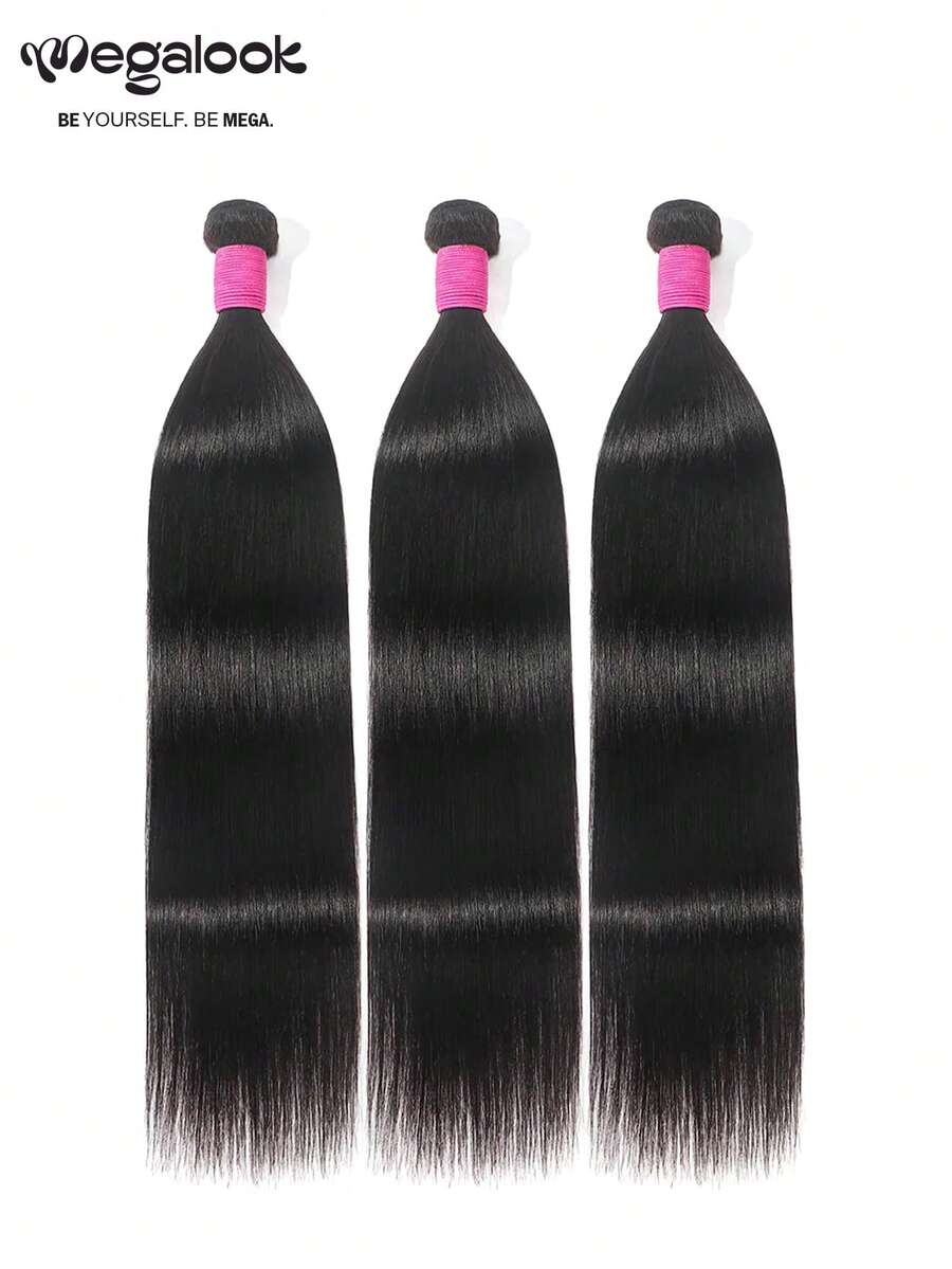 MEGALOOK 10A Silky Straight Human Hair Bundles 10-30 Inch Natural Black 1&3 Bundles Straight Bundles Human Hair Brazilian Remy Weave Hair Extensions - SNatural - View 1