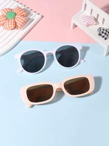 1 Set 2 PCS Teenagers 12-16Y Casual Retro Round Frame And Basic Rectangle Fashion Glasses Suitable For Holiday Outings And As Festival Gifts - Multicolor - View 12