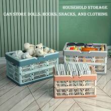 1pc Foldable Storage Basket - With Handle Design, Suitable For Kitchen, Living Room, Dining Table Organization, Home Storage, Outdoor Picnic Decor, Shopping Portable Basket, Thick Plastic Material, Shelf Basket