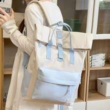 Sac à dos minimaliste en polyester pour femme, grande capacité, sac de voyage décontracté, sac à dos pour ordinateur portable, sac à dos scolaire léger - Kaki - Voir 6