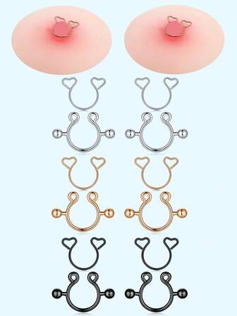 2 pares/set de abrazaderas ajustables para pezones de acero inoxidable, anillos para pezones falsos con diseño minimalista de corazón, joyería corporal para mujeres