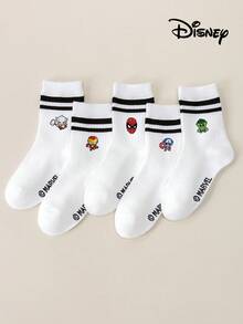 Marvel 1/5 pares de calcetines para niños con estampados de  Spiderman, Iron Man, , Thor, calcetines con volantes, calcetines blancos a rayas negras tipo tripulación, calcetines tobilleros para niñas y niños, calcetines tobilleros suaves y transpirables, calcetines sin deslizamiento para mocasines, calcetines tobilleros con gráficos de dibujos animados, lindos y casuales para uso diario - Multicolor - Ver 7
