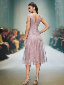 Magiacy 无肩带印花网纱露肩宽肩带喇叭形晚礼服 - 粉色 - 查看 2