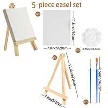 5件套，画架+画板+调色板+画笔，迷你画板、画架和画笔，白色空白迷你画布面板配木制画架，桌面艺术展示套装，适合艺术家和业余爱好者，桌面画架，派对画架，多功能桌面艺术支架，适用于创意项目活动，展示画架绘画支撑。 - 均碼 - 查看 10