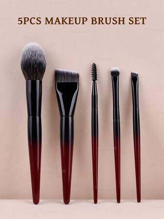 Set de 5 piezas de brochas de maquillaje profesionales - Brocha para base de ángulo, Brocha para cejas, Brocha para sombra de ojos, Brocha de detalle, Brocha para contorno de nariz, Brocha para delineador, Brocha para iluminador, Brochas de maquillaje de color degradado, Set de brochas, Kit de brochas de maquillaje, Set de maquillaje completo, Set de brochas de maquillaje, Kit de maquillaje completo, Set de brochas, Set de brochas de maquillaje, Set de regalo de maquillaje, Set