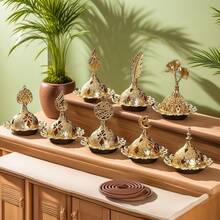 1pc Metal Incense Burner: A Vintage-Style Gold Incense Holder That Functions As An Ash Catcher, A Decorative Piece For Backflow Incense, And A Candle/Incense Stick Stand. This Versatile Desktop Ornament And Home Decor Accent Makes For A Creative Aromatherapy Gift-An Essential Home Accessory And A Perfect Choice For Gift-Giving Occasions. - Multicolor - View 1