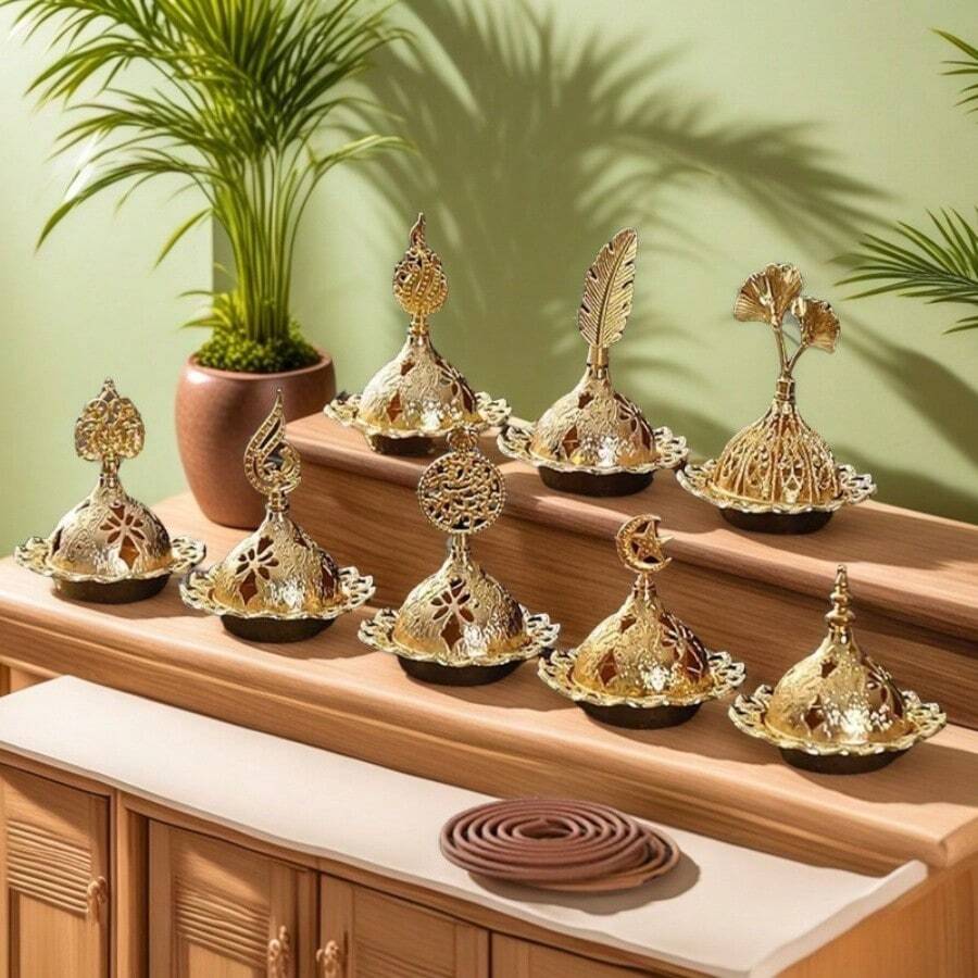1pc Metal Incense Burner: A Vintage-Style Gold Incense Holder That Functions As An Ash Catcher, A Decorative Piece For Backflow Incense, And A Candle/Incense Stick Stand. This Versatile Desktop Ornament And Home Decor Accent Makes For A Creative Aromatherapy Gift-An Essential Home Accessory And A Perfect Choice For Gift-Giving Occasions. - Multicolor - View 1