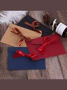 1/5/10pcs Elegant Red Kraft Paper Envelopes With Bows - Vintage Style, Self-Sealing Paper, Suitable For Weddings, Thanksgiving, Birthdays And Holiday Greeting Cards, Perfect Choice For Party Invitations And Special Occasions, Vintage Wedding Envelope Design, Decorative Bows, Wedding Invitations - Multicolor - View 10