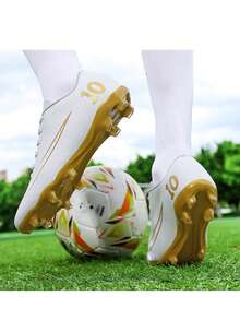 Outdoor Lawn Comfortable Non-Slip Sports Shoes Leather Solid Color Low-Top Long Studs Football Shoes (Run Small By Half Size)