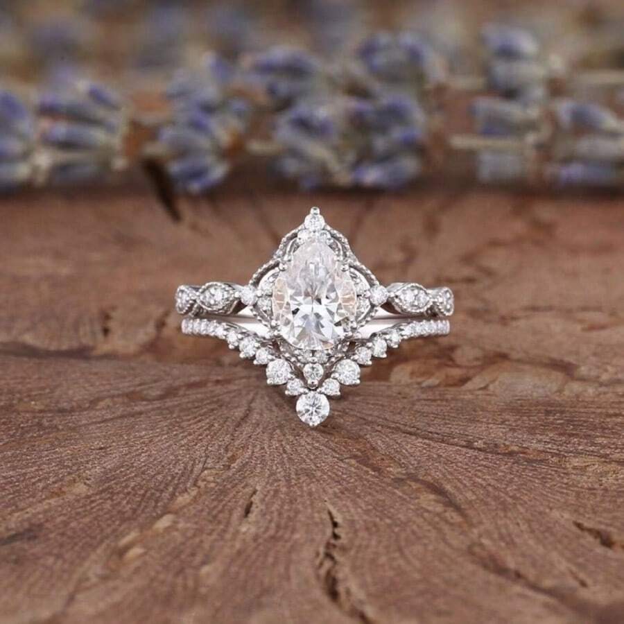 2pcs Women's Engagement Ring Set, Elegant Alloy Cubic Zirconia Decorated Rings, Suitable For Daily Wear, Engagement, Wedding, Anniversary, Party, Valentine's Day, Birthday Gift