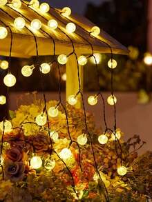 1 pièce Guirlande lumineuse solaire à 20 ampoules de 4 m / 30 ampoules de 5 m / 50 ampoules de 7 m avec boule à bulles et 8 fonctions, décoration extérieure de jardin avec boule de cristal, décoration de fête, boule à bulles solaire LED, décoration de Noël, éclairage de camping, éclairage LED extérieur pour la saison des déménagements - Jaune citron - Voir 4