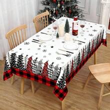 Mantel Navideo, Mantel Navideo Rectangular de 60x 84 Pulgadas, Diseo Mueco de Nieve Invierno, Casa, y rboles de Navidad, Manteles Navideos Perfecto para/Picnic/Cena/Decoracin Blanco - Pino rojo - Ver 6
