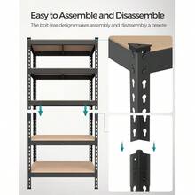 5-Tier Storage Shelves Load 2310 Lb Garage Storage Boltless Assembly Adjustable Shelving Unit 11.8 X 29.5 X 59.1 Inches For Study Shed Basement Black And Natural Beige UGLR300B01 - 118Dx295Wx591H - View 6