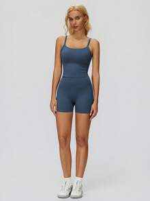 Áo ba lỗ thể thao nữ, cổ vuông dây mỏng, kiểu dáng croptop hở lưng, thân thiện với da và ôm sát, thích hợp mặc khi tập yoga, tập thể dục, chạy bộ và tập luyện - Iron Gray - Xem 6