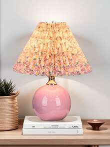 1pc Vintage Floral Pleated Ceramic Lamp, Suitable For Living Room Home Decor, Cute Countryside French Style Bedside Lamp, Decorative Ambient Night Light