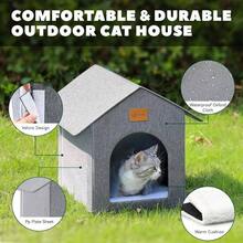 Outdoor House  Shelter, Outside Waterproof House Outdoor/Indoor Cats, Insulated Bed All Seasons With Cozy Cushion Easy To Assemble Floor Spike Style - 門簾款式+灰色 - 查看 4