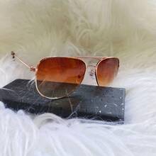 Vintage Fashion Aviator Sunglasses For Women And Men, Unisex, With Metal Frame, UV 400 Lens - 棕色 - 查看 4