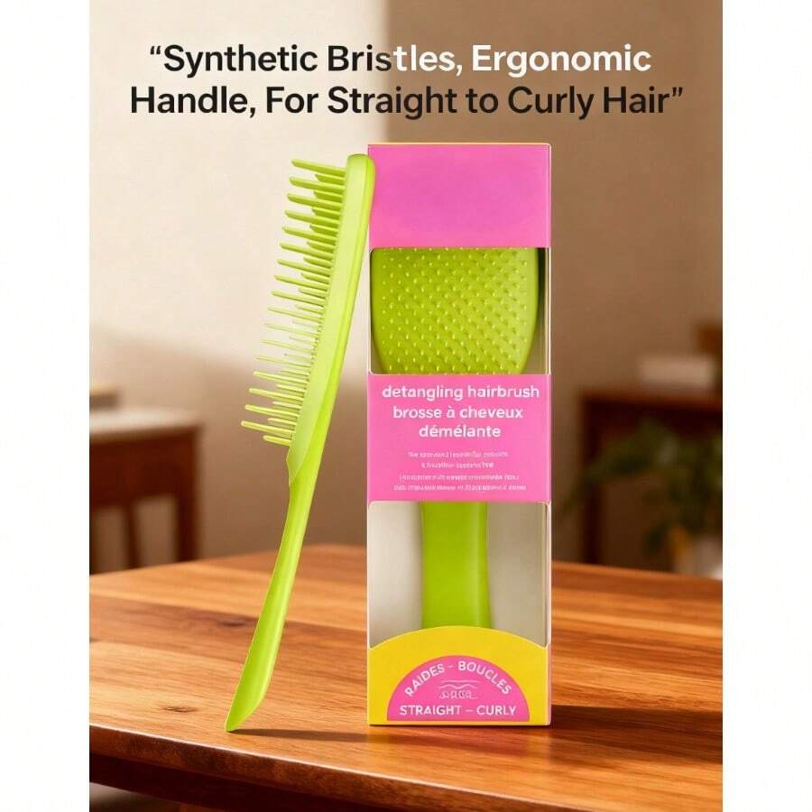 Neon Green Essential Detangler Brush - Wet & Dry Hair,Hair Tools,Hair Items,Travel Essential,Travel,Barber,Hairstylist,Barber Accessories,Valentine's Day,Hair Supplies,Hair Stylist,Barbershop,Salon,Vacation Essentials,Hair Products,Barbershop,Valentine's Gift,Travel Essentials For Women,Hair Stylist Tools - 1 - View 1