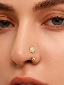 1件装18K镀金不锈钢花朵鼻环，轻盈低敏银色鼻钉耳环，鼻部穿孔饰品，唇环，耳骨夹，女士耳骨耳环 - 1Pc-8mm - 查看 8