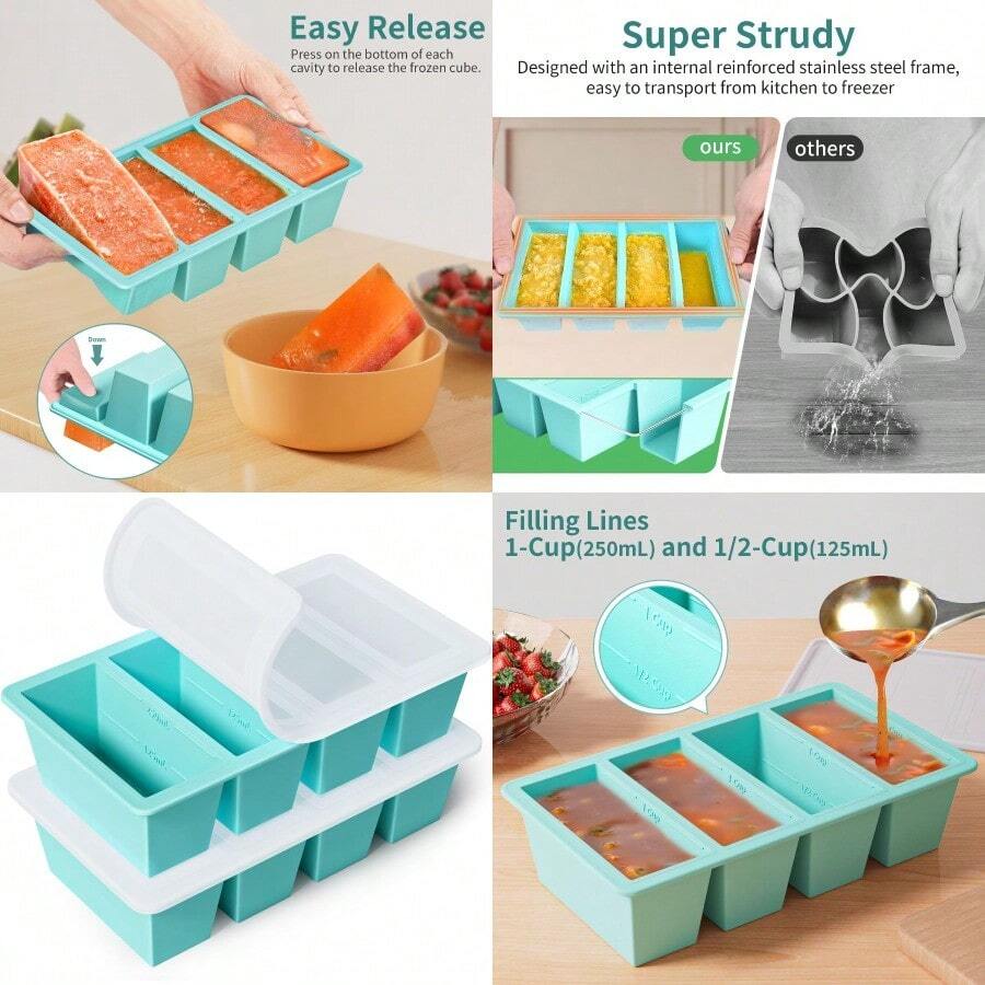 Silicone Freezer Tray For Sauce Cube: GGOW Silicone Freezing Tray For Broth Soup Storage - Freeze 250mL 125mL Souped Portion - Nước - Xem 1