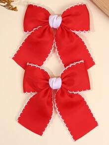 2pcs Multicolor Fabric Bow Hair Clips For Sweet Baby Girls Solid Color Hairpins Soft Fabric Bangs Clips Sweet Baby Girls Daily Wear Hair Barrettes Ruffled Edge Hair Bows Baby Hair Accessories. - Multicolor - View 12