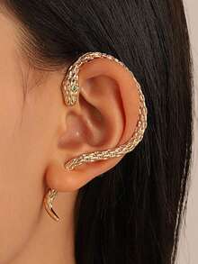 1pc Fashionable Exaggerated Snake-Shaped Minimalist Ear Cuff, Suitable For Daily Wear - Golden 1 - View 4