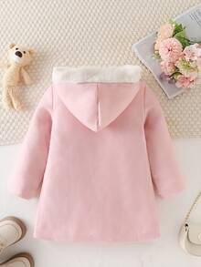 女童连帽外套，休闲加厚保暖长款外套，可爱百搭，适合幼儿/小女孩秋冬季穿着 - 粉色 - 查看 9