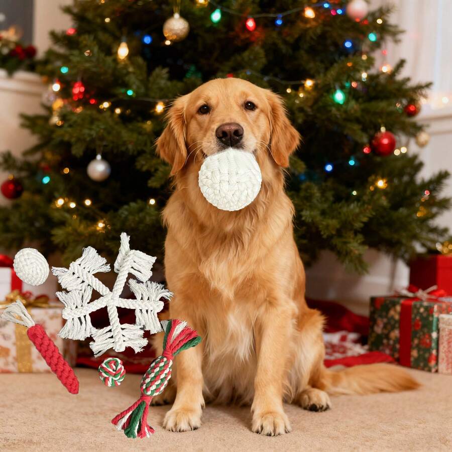 Durable Cotton Rope Chew Toys For Dogs - Christmas Series: Durable, Suitable For Teething, Interactive And Can Relieve Boredom For Pets