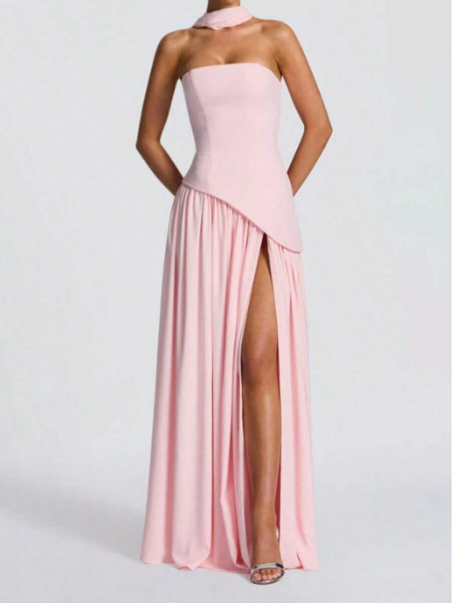 Women's Summer New Fashion Strapless Long Dress - Pink - View 1