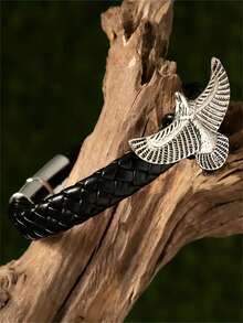 1pc New Fashion Braided Leather Liberty Eagle Bracelet Men Women Retro Black Leather Wristband Jewelry Gift - Fashion - View 3