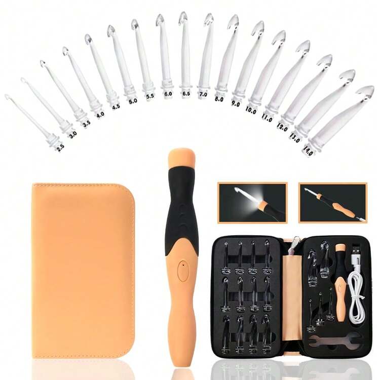 17 Sizes Light Up Crochet Hooks 2.5mm~14.0mm, Rechargeable Light Up Crochet Hooks With Case - 橘色 - 查看 1