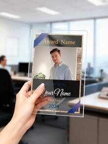 1pc Custom Acrylic Rectangle Award Plaque - 5 Styles, Deep Blue & Golden Marble Design With Personalized Text & Year, Laurel Wreath Accent, Elegant For Corporate Events, Employee Recognition, Boss/Coworker Appreciation Gifts, Award Plaque For Employees, Event Recognition, Sophisticated Design, Highquality Finish,Personalized Gifts,Customized Christmas Gifts,Christmas