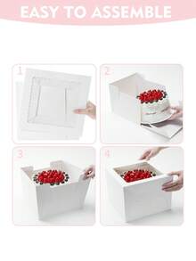 1/3pcs Cake Boxes With Window, 3 Sizes: 8inch/10inch/12inch, Reusable Baking Boxes For Takeout, White Large Cardboard Bakery Boxes With Lids, White Baking Boxes, Large Baking Boxes, Square Cardboard Cake Boxes, Suitable For Multi-Tier Cakes, For Baking, Cookies, Pastries, Pies, Valentine's Day, Wedding, Birthday, Candy, Chocolate, Donuts, Cake Decorations, For Baking Or Gifting - Multicolor - View 8