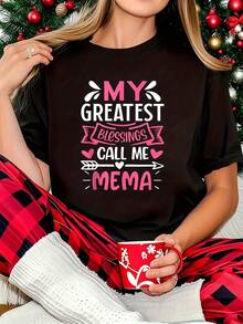 My Greatest Blessings Call Me Mema Grandma 1 Pcs Women's Plus Size T-Shirt Funny Oversized Graphic Short Sleeve Tee Novelty 100% Polyester Shirt Casual Crew Neck Top 220g - màu đen - Xem 1