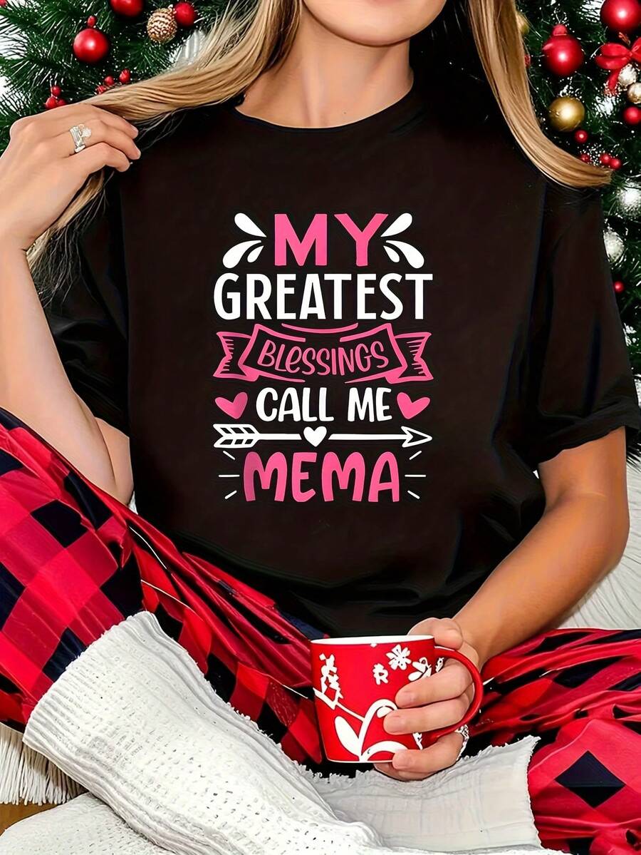 My Greatest Blessings Call Me Mema Grandma 1 Pcs Women's Plus Size T-Shirt Funny Oversized Graphic Short Sleeve Tee Novelty 100% Polyester Shirt Casual Crew Neck Top 220g - màu đen - Xem 1