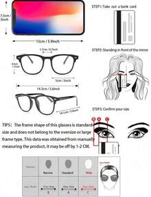 1 Pc Women Black Plastic Oval-Shaped American Style Sexy Girl Hotgirl Campus Inspired Fashion Plain Glasses For Daily Office And School Use - 黑色 - 查看 5