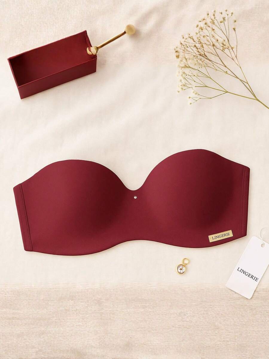Women's Strapless Bra With Reinforced Support And Removable Straps - 酒紅色 - 查看 1