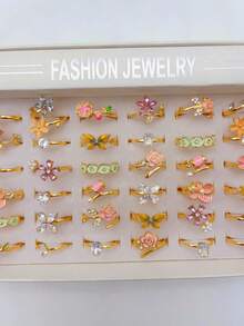 Bộ 10 chiếc nhẫn hình trái tim và bướm màu hồng đá zirconia tổng hợp thanh lịch, nhẫn cocktail hở có thể điều chỉnh, quà tặng trang sức thời trang dành cho phụ nữ. - 10 Vòng hoa giọt nước nhiều màu - Xem 2