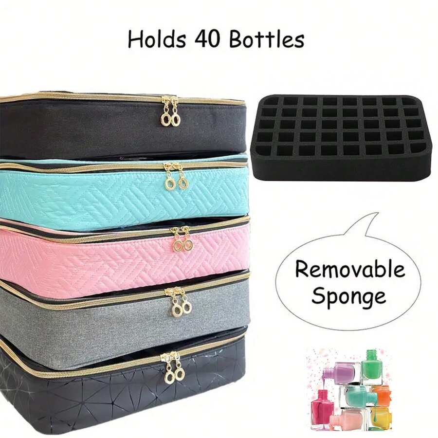 Nail Polish Storage Bag, Travel Nail Polish Organizer, Portable Handheld Cosmetic Organizer, Multi-Functional Gel Nail Polish Organizer, With Removable Dividers, Holds 40 Bottles, Ideal For Nail Polish, Essential Oils, Rhinestones Storage.(Bag Only) Makeup Bag Make Up Bag Makeup Pouch Cosmetic Bag Toiletry Bag Wash Bag Travel Essential Cruise Essentials Vacation Essentials For Men Women