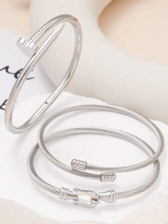 1 Set de Pulsera de Acero Inoxidable de Moda para Mujer, Adecuada para Fiestas, Reuniones y Uso Diario