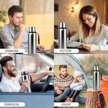 Termo de Acero Inoxidable 1000ML, Termo para Agua con Infusor de T, Botella de Agua, Cierre Hermtico, Sin BPA, Mantngase caliente y fro24 horas, con manga de botella, A prueba de derrames Verde - Plata - Ver 9
