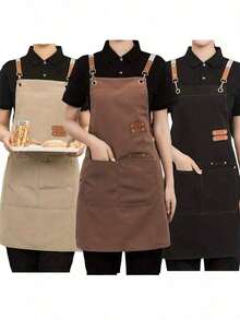 1pc Canvas Waterproof Dining Apron With Pockets, Perfect For Coffee Bars, Restaurants, Milk Tea Shop Flower Shop Coffee Baker Waterproof Waist Overalls For Women